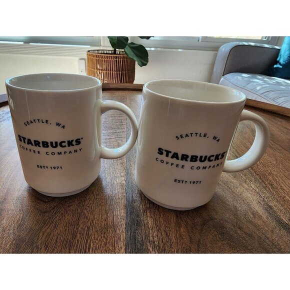 RARE 2x 2018 Starbucks Est 1971 Stackable Coffee Cup Tea Mugs | 14oz - Picture 4 of 6